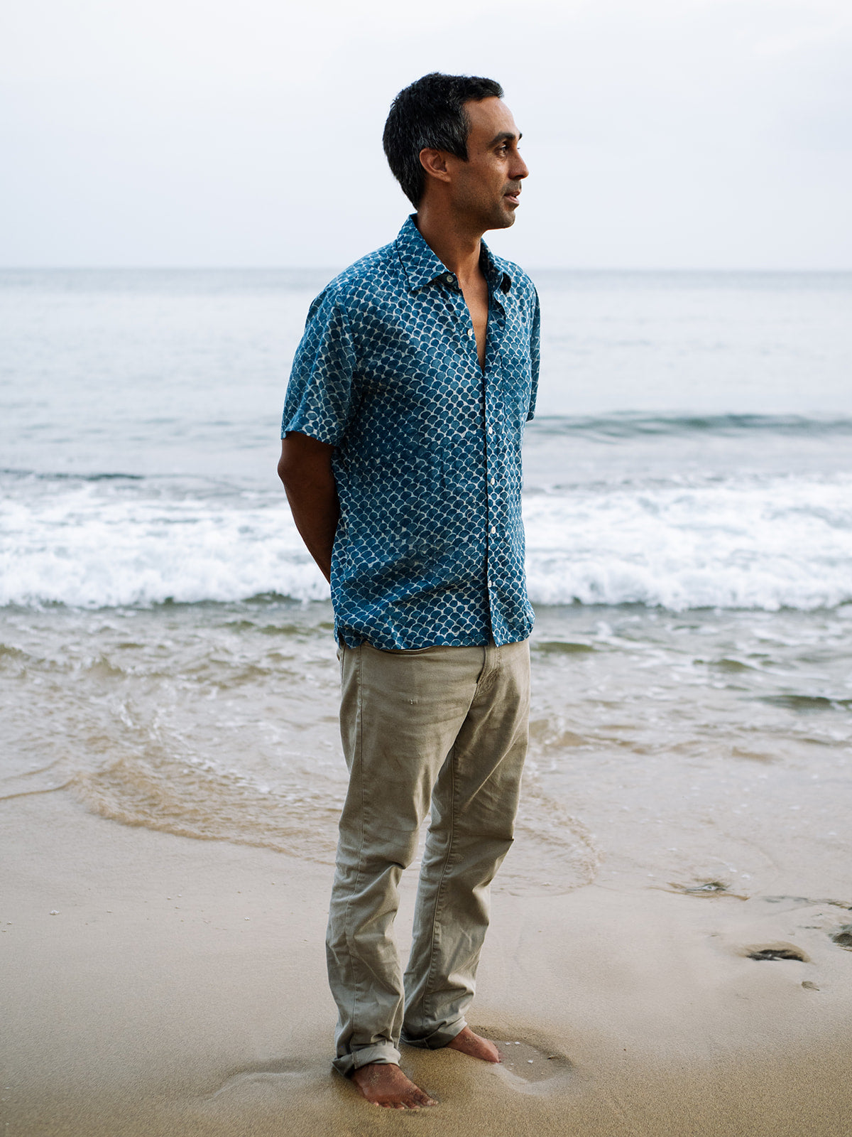 Mens Short Sleeve Button Down - Indigo Sclaes