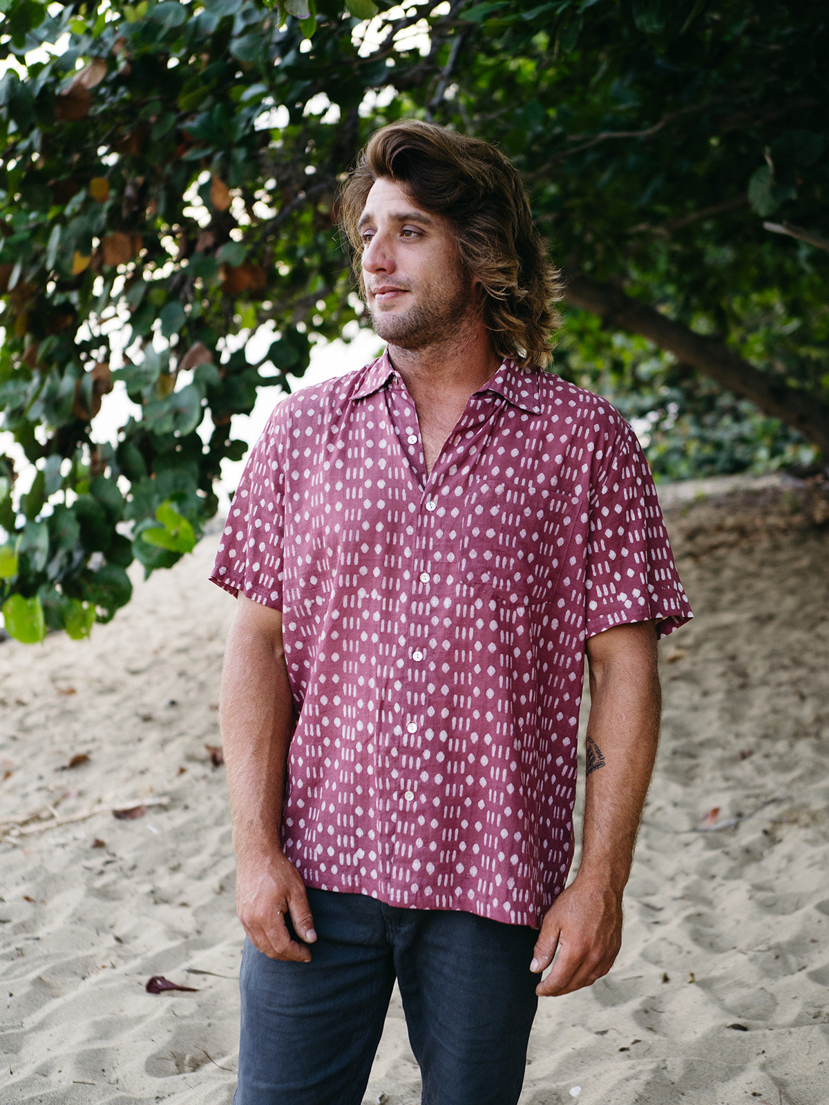 Mens Short Sleeve Button Down - Brick Dot Dash