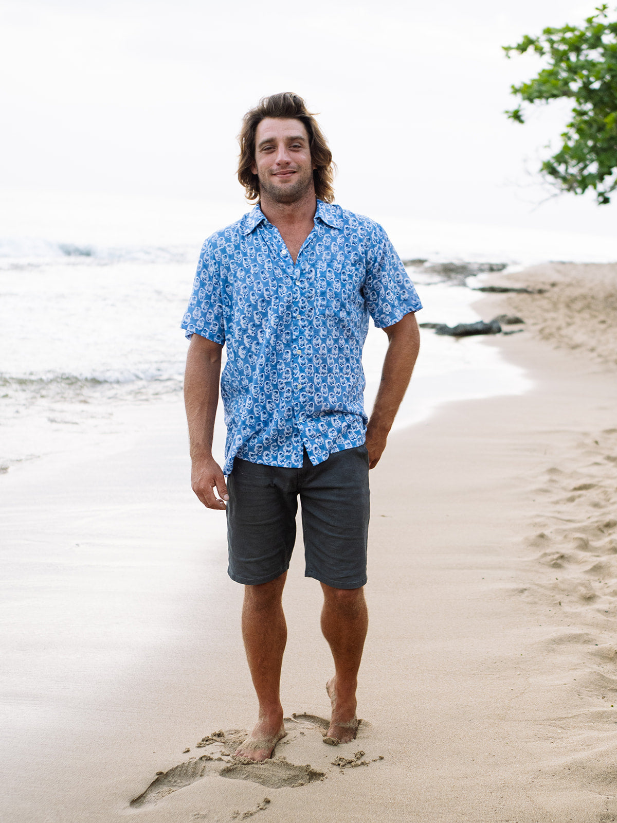 Mens Short Sleeve Button Down - Royal Flora