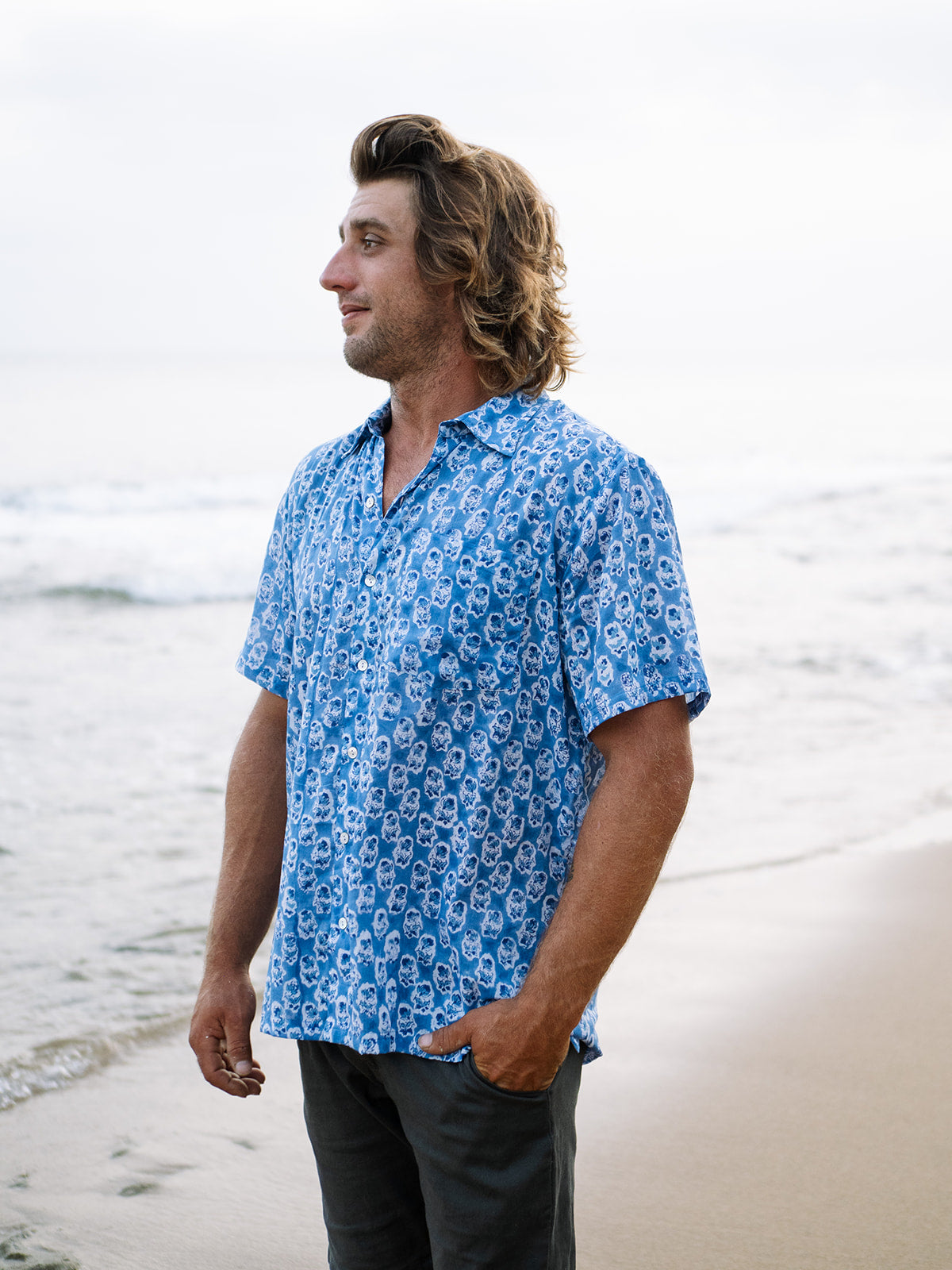 Mens Short Sleeve Button Down - Royal Flora