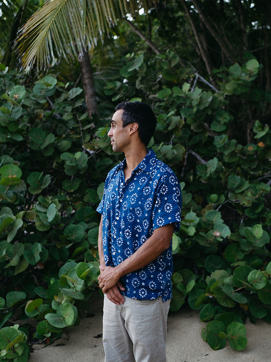 Mens Short Sleeve Button Down - Indigo Burst