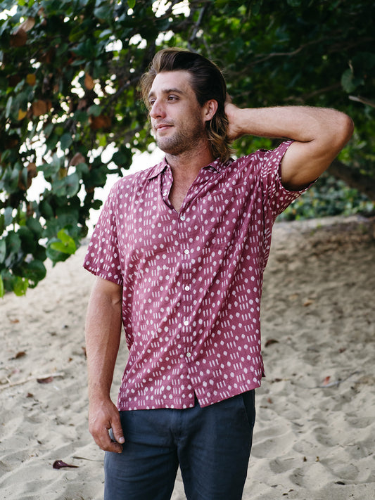 Mens Short Sleeve Button Down - Brick Dot Dash