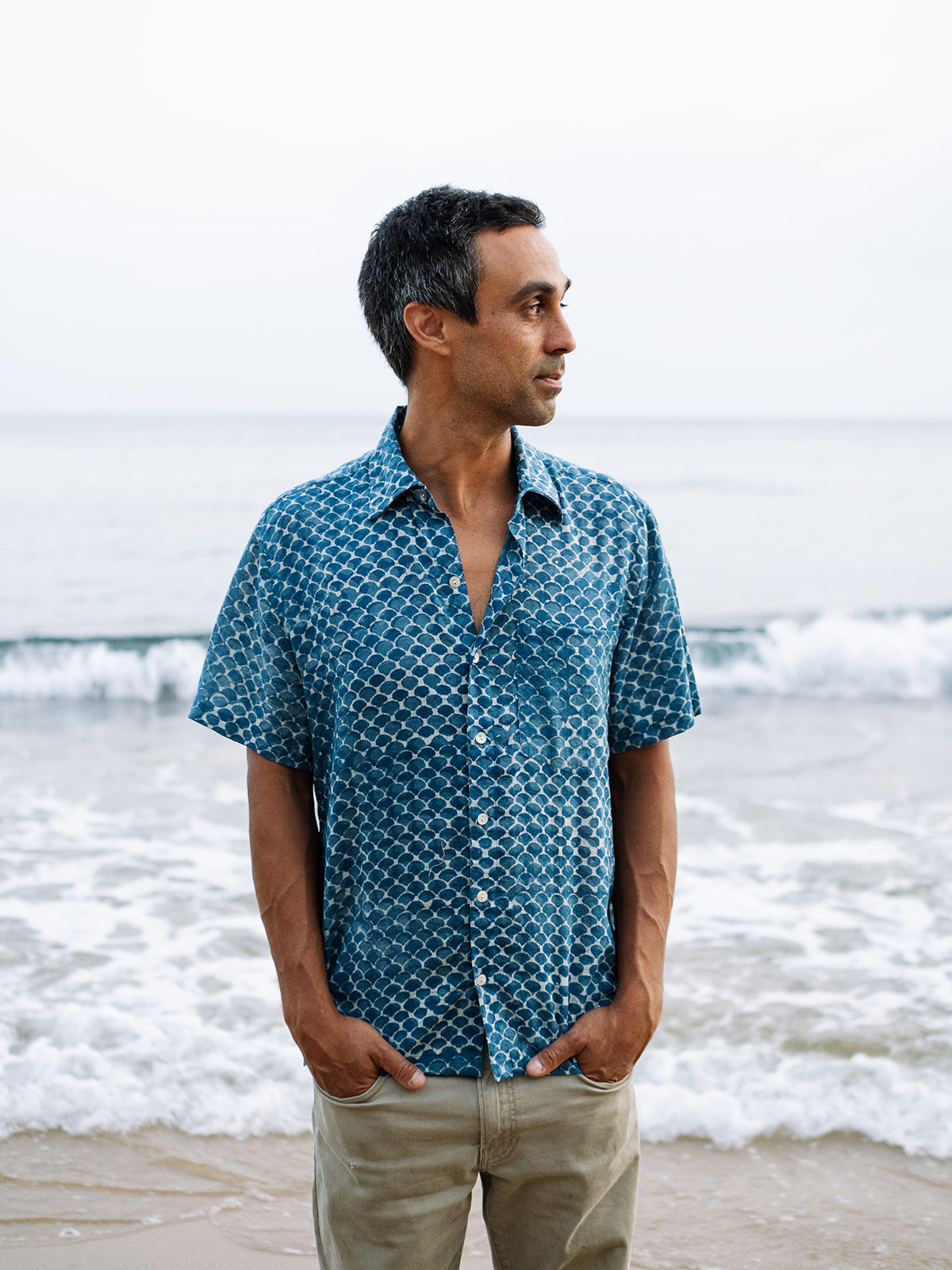 Mens Short Sleeve Button Down - Indigo Sclaes