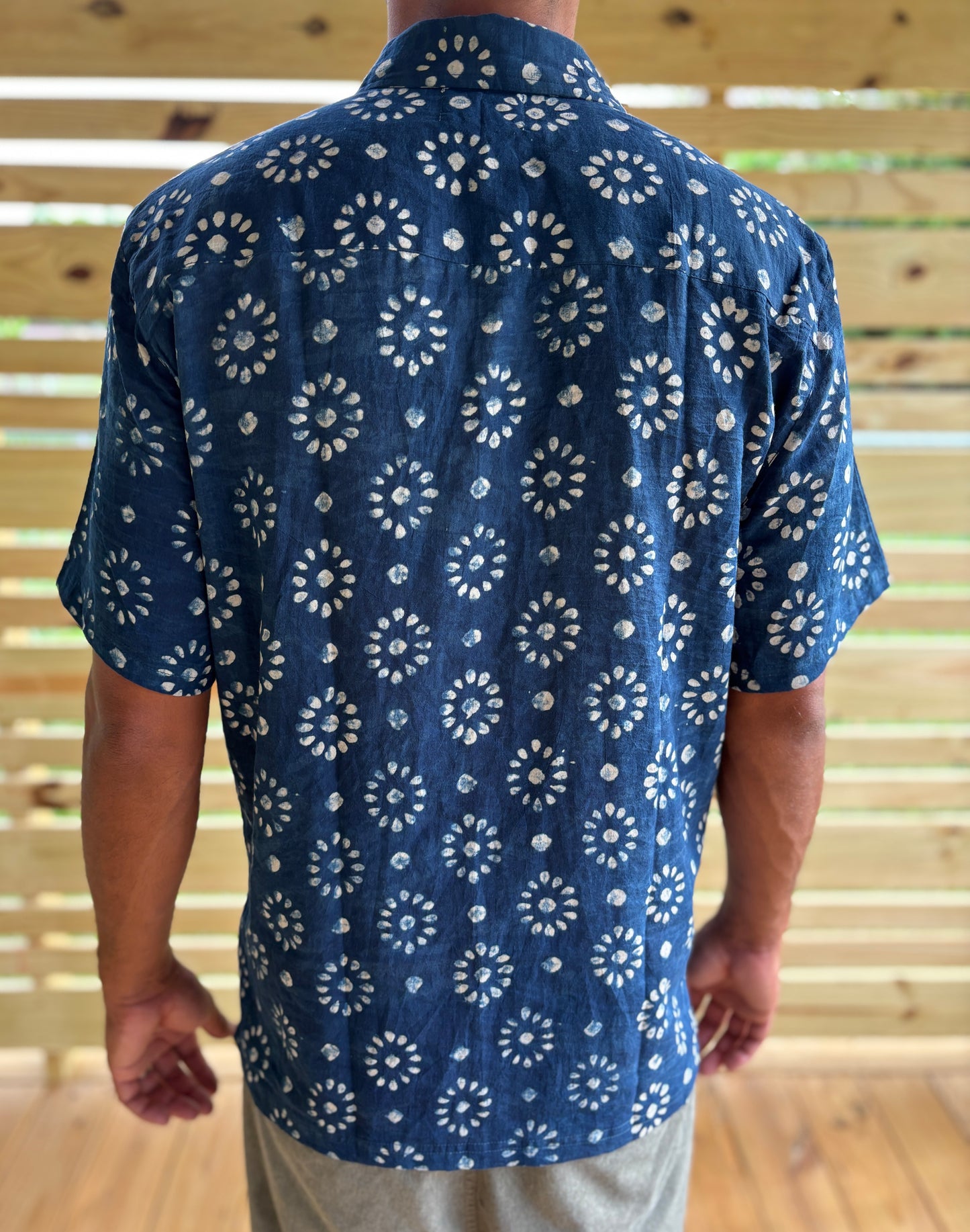 Mens Short Sleeve Button Down - Indigo Burst