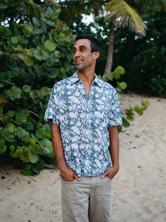 Mens Short Sleeve Button Down - Tropic Shade