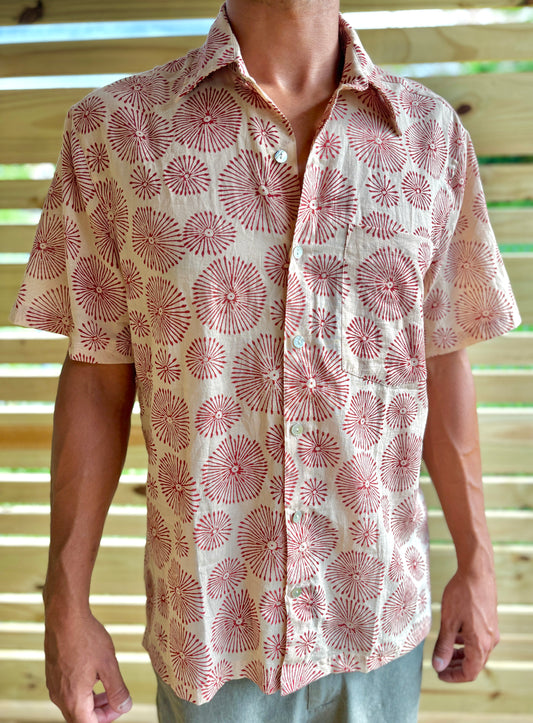 Mens Short Sleeve Button Down - Brick Fireworks
